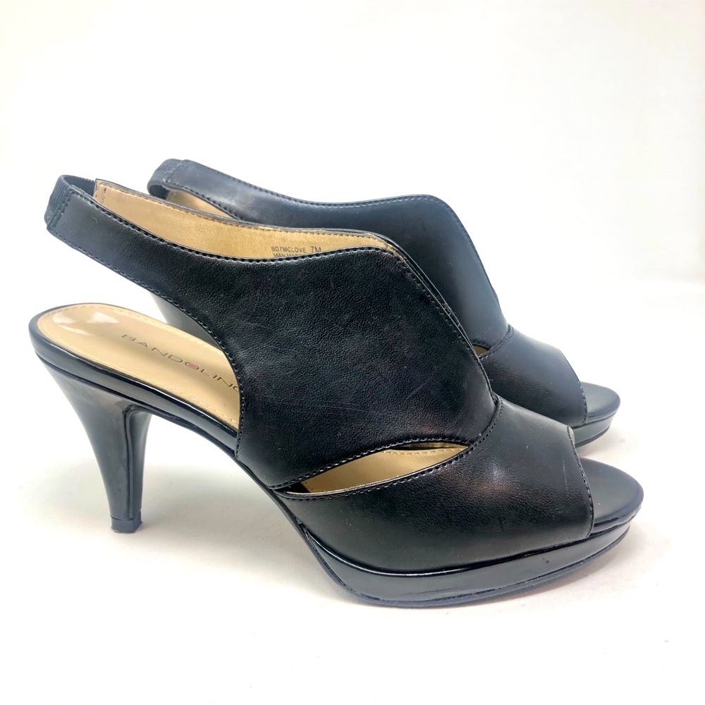 3 for $25 Bandolino Black Vegan Leather Open Toe Sling Back Heels Sz 7M